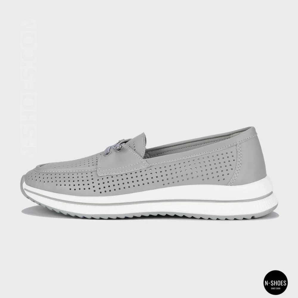 Жіночі сірі шкіряні мокасини з перфорацією Allsy Lonza 207262 A09-7721-4 GREY 207263 6127