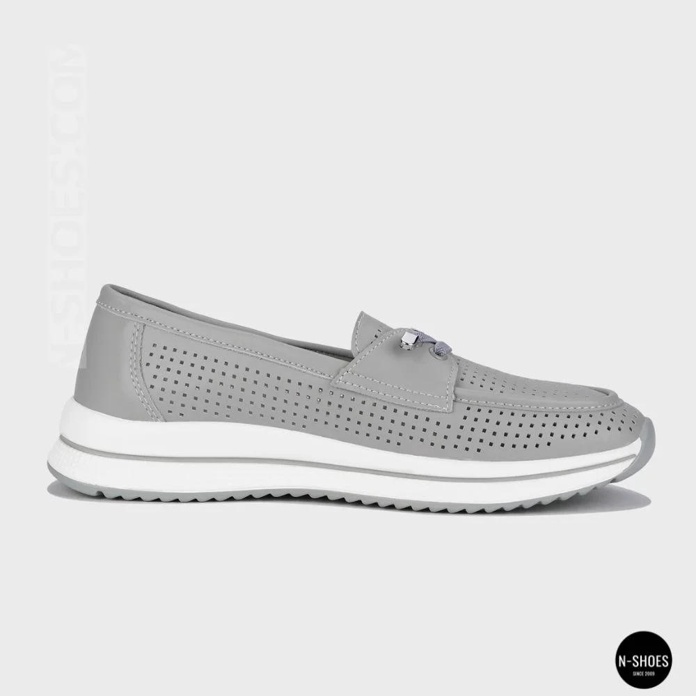Жіночі сірі шкіряні мокасини з перфорацією Allsy Lonza 207262 A09-7721-4 GREY 207263 6127
