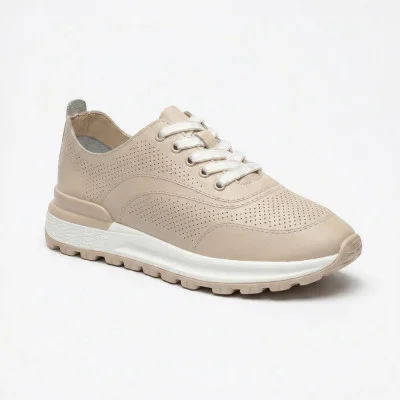 Women's beige leather loafers with perforations Allsy 207108 Q1-018-011 Lonza 207110 BEIGE AY 6130