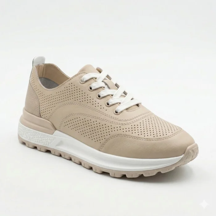 Бежевые мокасины с перфорацией Allsy 207108 Q1-018-011 Lonza 207110 BEIGE AY 6130