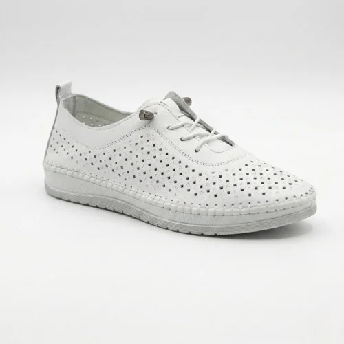 Жіночі білі шкіряні мокасини з перфорацією Anna Lucci 211808 1800 white lonza 214365 AP 6139 від турецького виробника