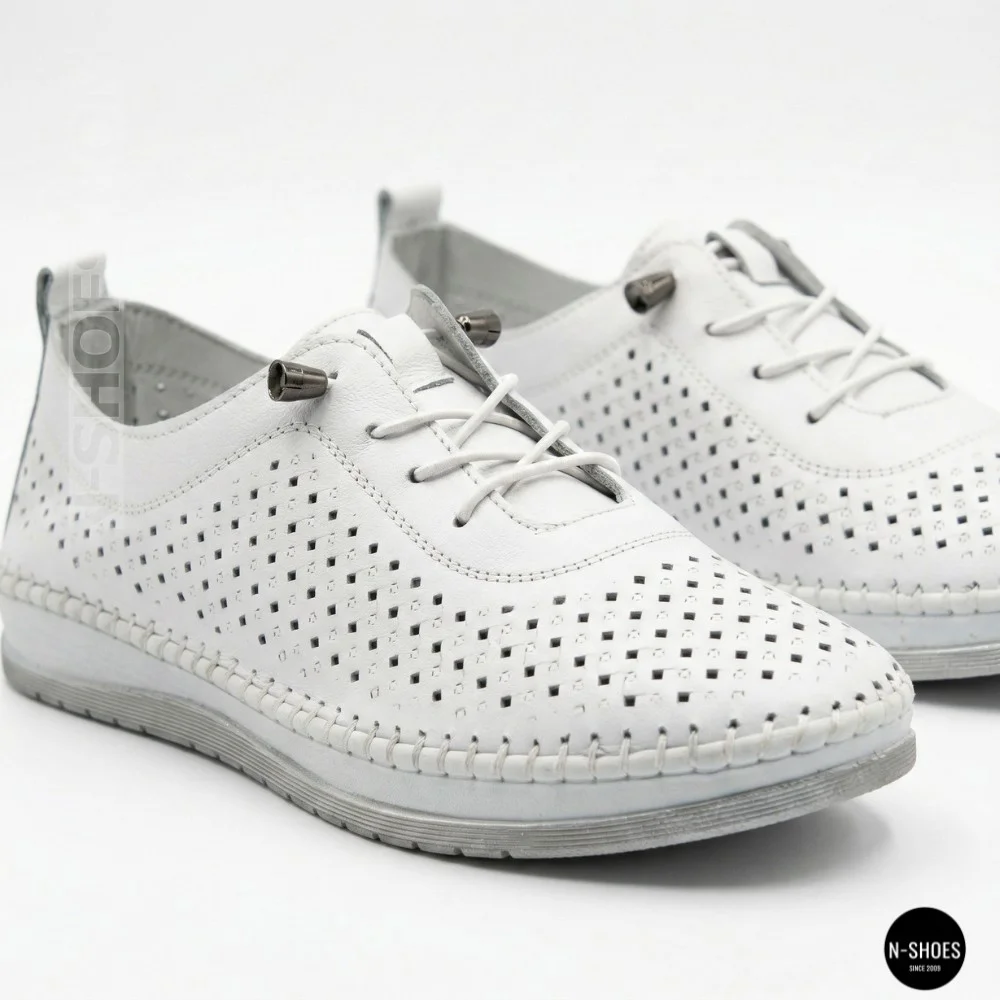 Білі шкіряні мокасини з перфорацією Anna Lucci 211808 1800 white lonza 214365 AP 6139 від турецького виробника