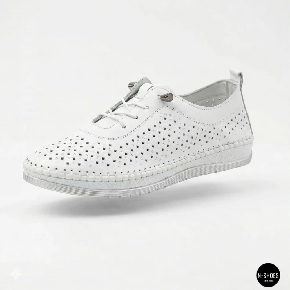 Білі шкіряні мокасини з перфорацією Anna Lucci 211808 1800 white lonza 214365 AP 6139 від турецького виробника