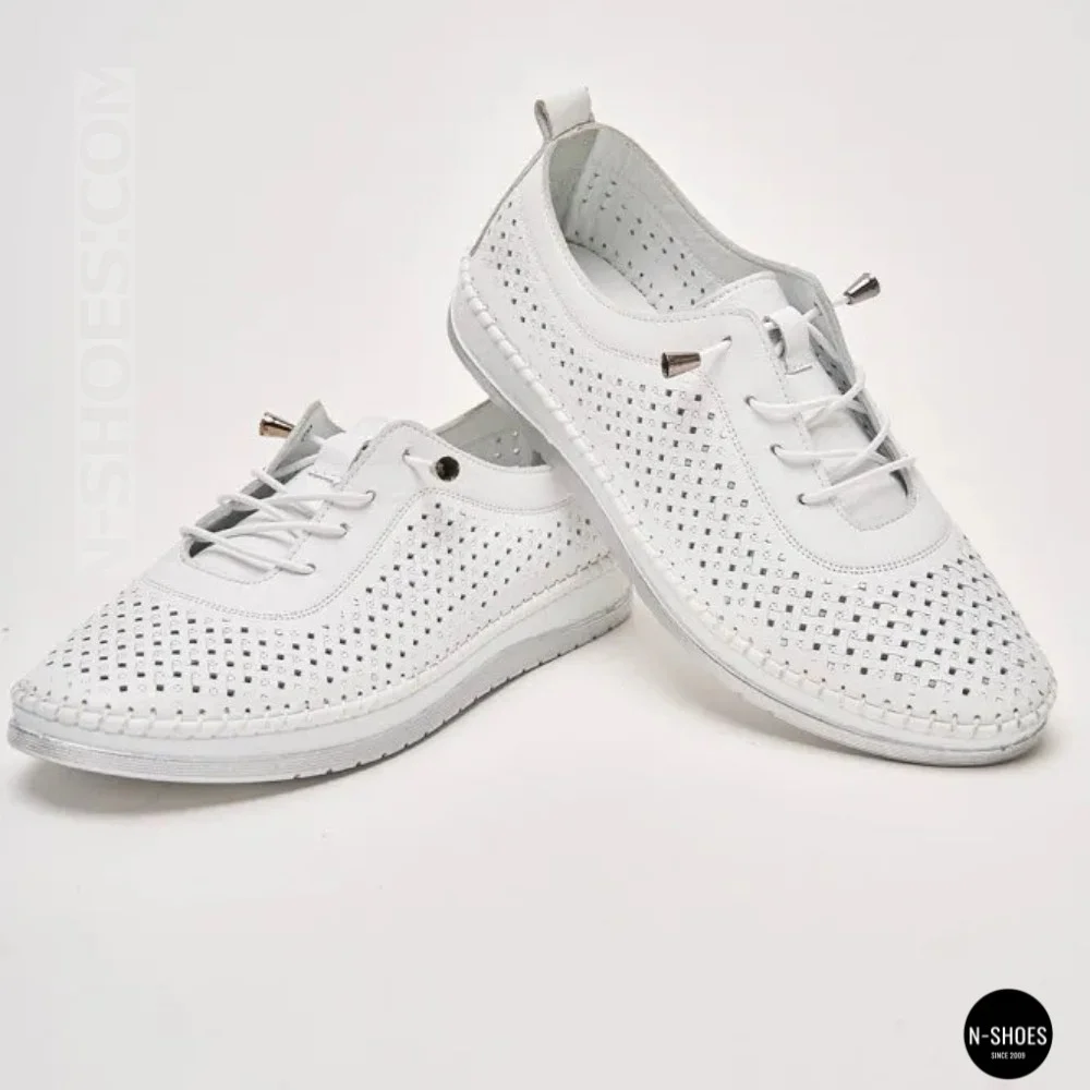 Білі шкіряні мокасини з перфорацією Anna Lucci 211808 1800 white lonza 214365 AP 6139 від турецького виробника