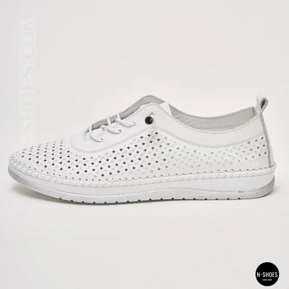 Білі шкіряні мокасини з перфорацією Anna Lucci 211808 1800 white lonza 214365 AP 6139 від турецького виробника