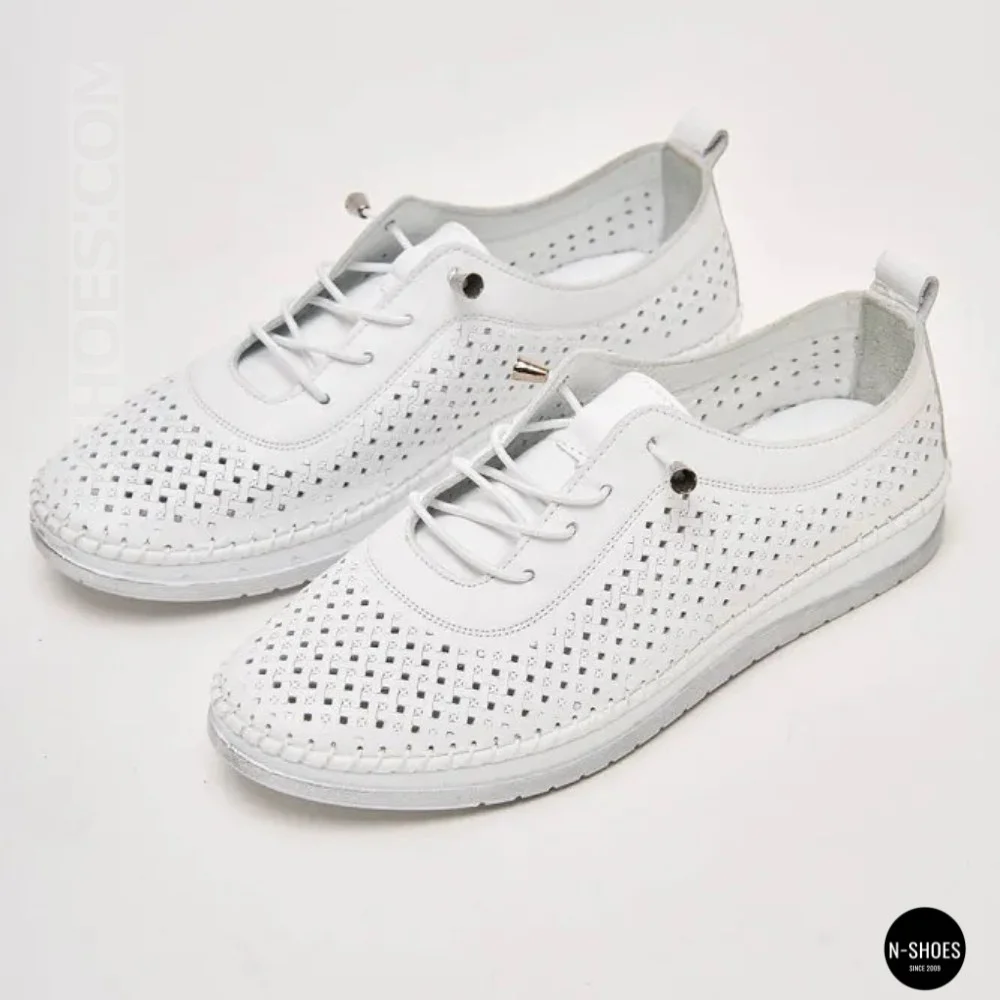 Білі шкіряні мокасини з перфорацією Anna Lucci 211808 1800 white lonza 214365 AP 6139 від турецького виробника