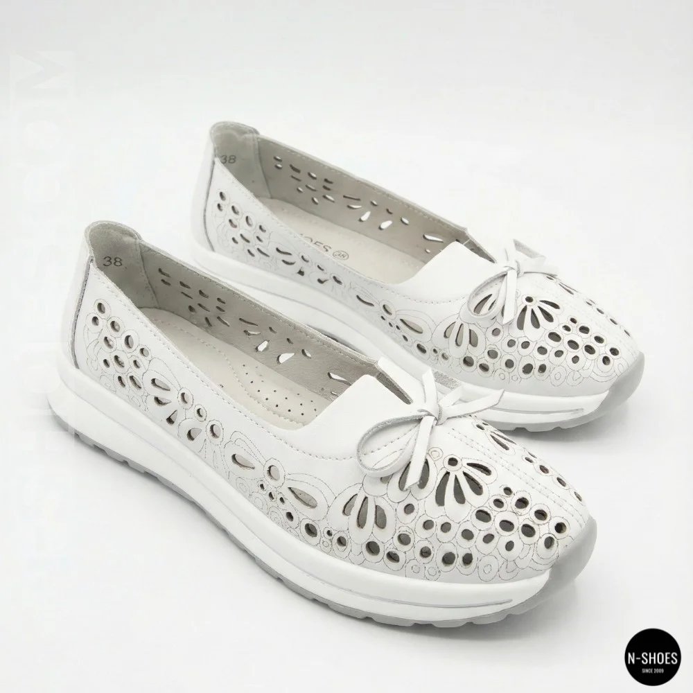 Women's White Perforated Leather Moccasins Allsy 208174 l2-5273-1 lonza white AY 6143