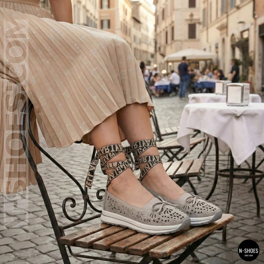 Women's Grey Leather Perforated Moccasins Allsy 208175 l2-5273-5 lonza grey AY 6144