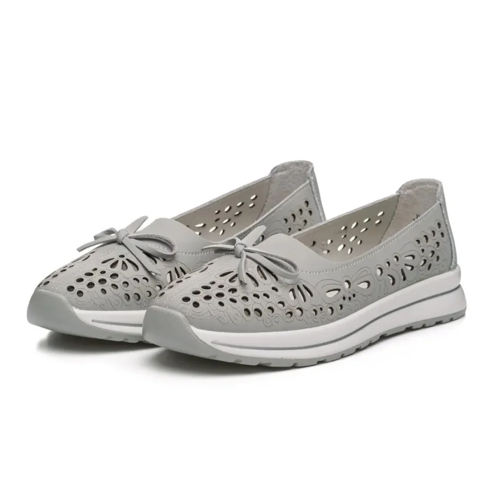 Women's Grey Leather Perforated Moccasins Allsy 208175 l2-5273-5 lonza grey AY 6144