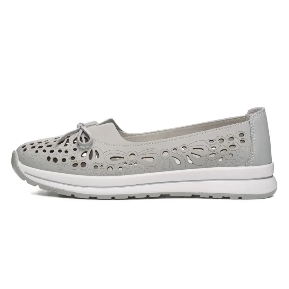 Women's Grey Leather Perforated Moccasins Allsy 208175 l2-5273-5 lonza grey AY 6144