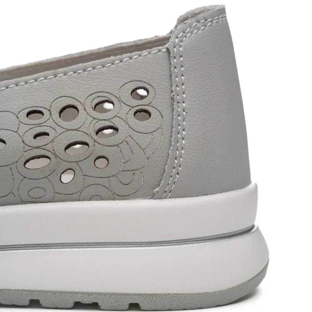 Women's Grey Leather Perforated Moccasins Allsy 208175 l2-5273-5 lonza grey AY 6144