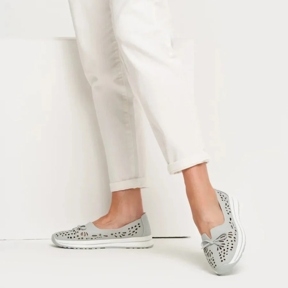 Women's Grey Leather Perforated Moccasins Allsy 208175 l2-5273-5 lonza grey AY 6144