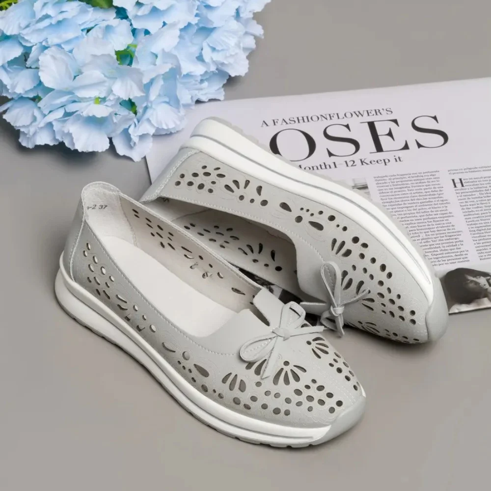 Women's Grey Leather Perforated Moccasins Allsy 208175 l2-5273-5 lonza grey AY 6144