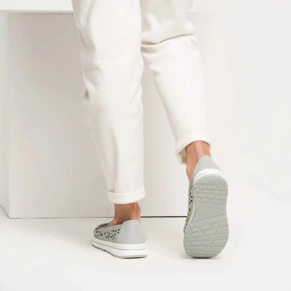 Women's Grey Leather Perforated Moccasins Allsy 208175 l2-5273-5 lonza grey AY 6144