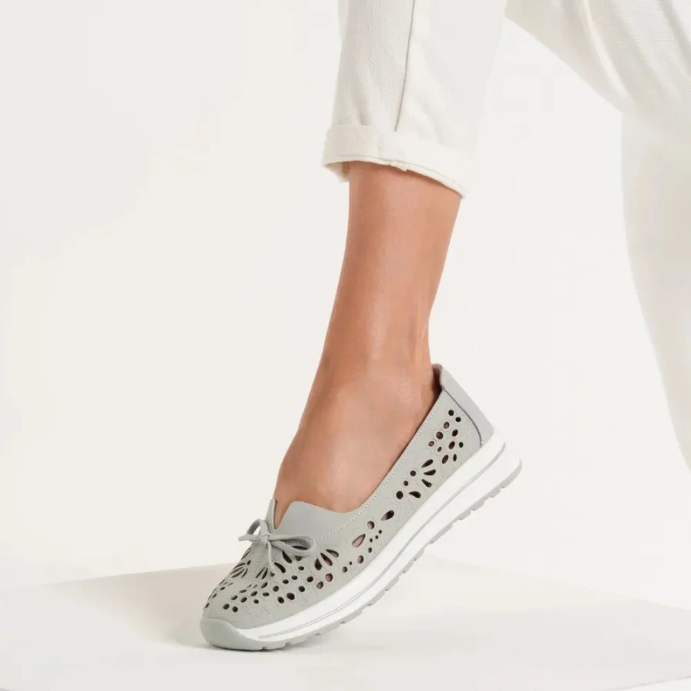 Women's Grey Leather Perforated Moccasins Allsy 208175 l2-5273-5 lonza grey AY 6144