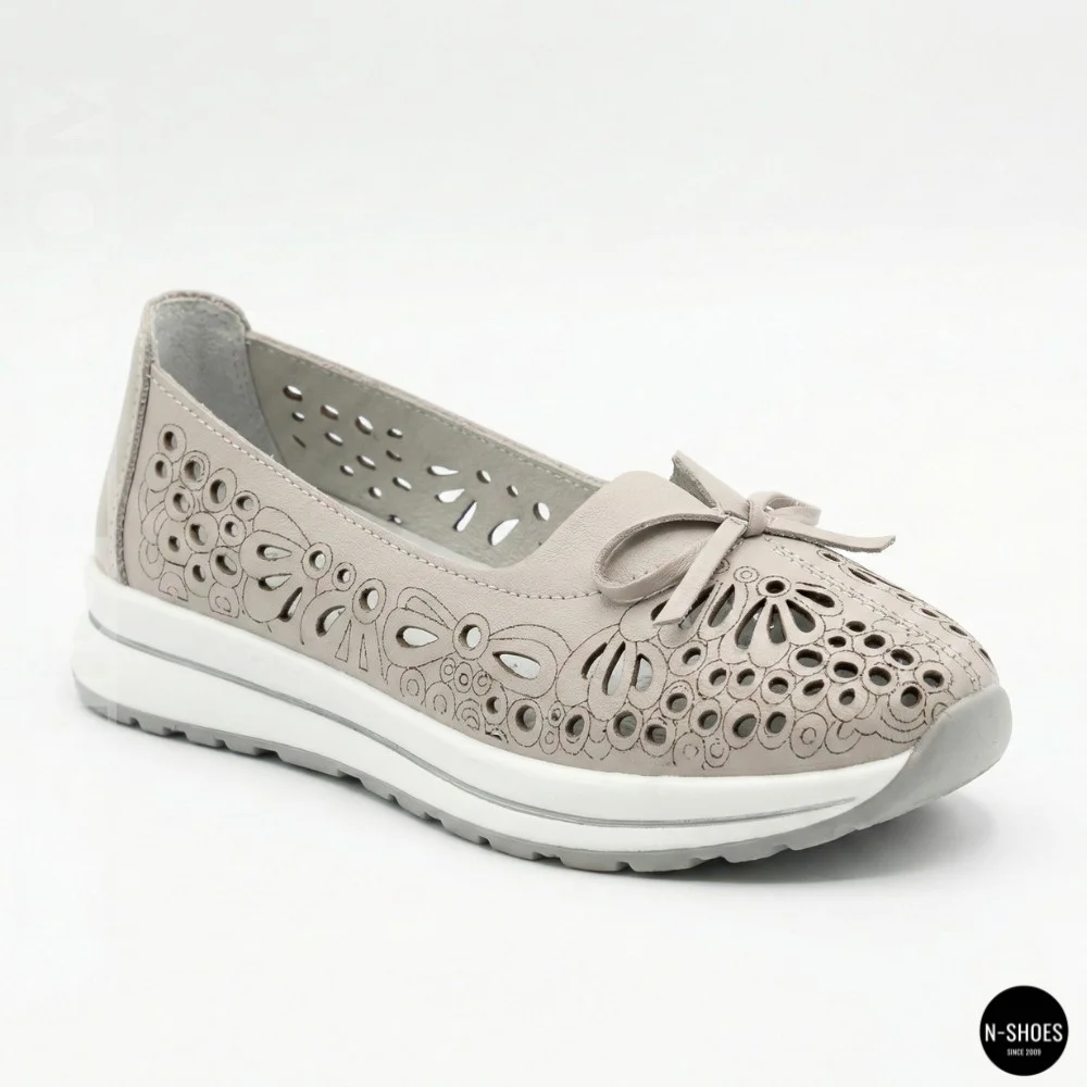 Women's Grey Leather Perforated Moccasins Allsy 208175 l2-5273-5 lonza grey AY 6144