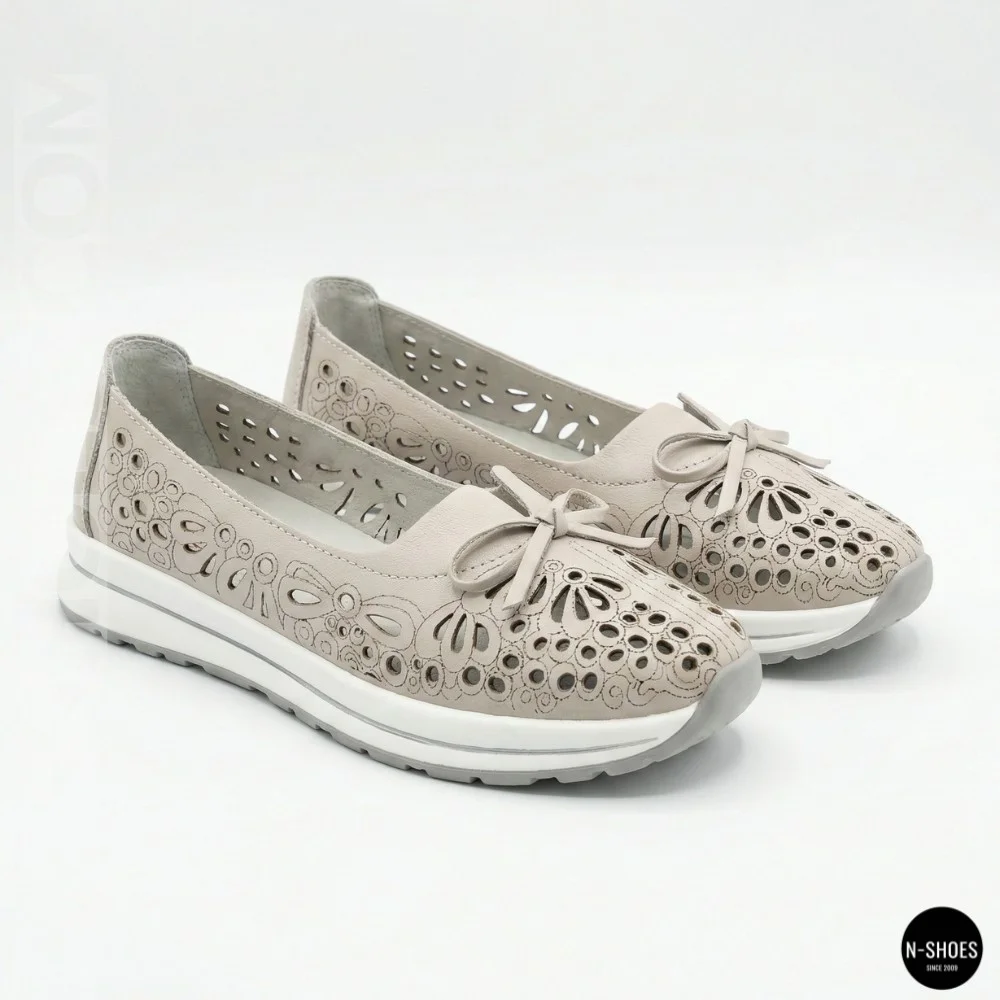 Women's Grey Leather Perforated Moccasins Allsy 208175 l2-5273-5 lonza grey AY 6144