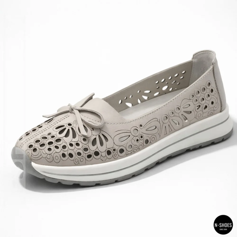 Women's Grey Leather Perforated Moccasins Allsy 208175 l2-5273-5 lonza grey AY 6144
