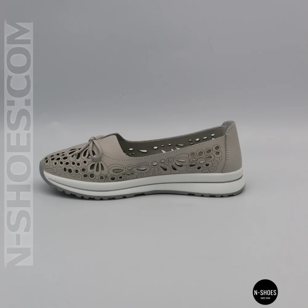 Women's Grey Leather Perforated Moccasins Allsy 208175 l2-5273-5 lonza grey AY 6144
