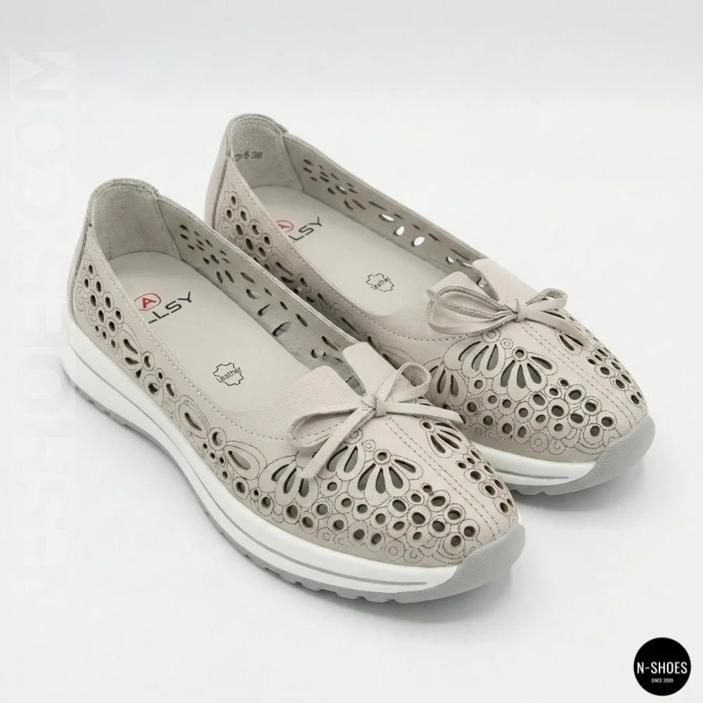 Women's Grey Leather Perforated Moccasins Allsy 208175 l2-5273-5 lonza grey AY 6144
