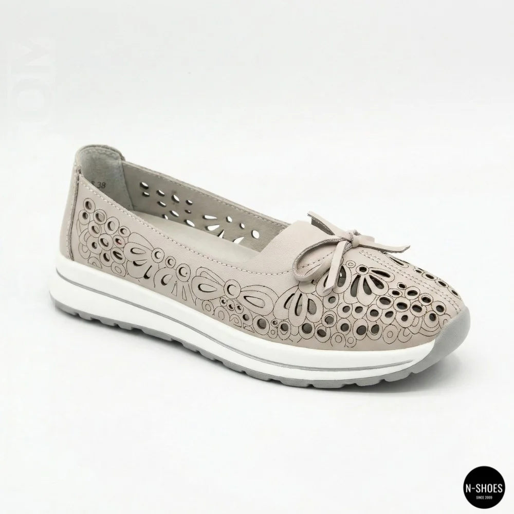 Women's Grey Leather Perforated Moccasins Allsy 208175 l2-5273-5 lonza grey AY 6144