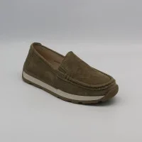 Женские замшевые лоферы туфли Allsy 208210 5-056993-28 khaki 6145 в стиле Santoni Damer