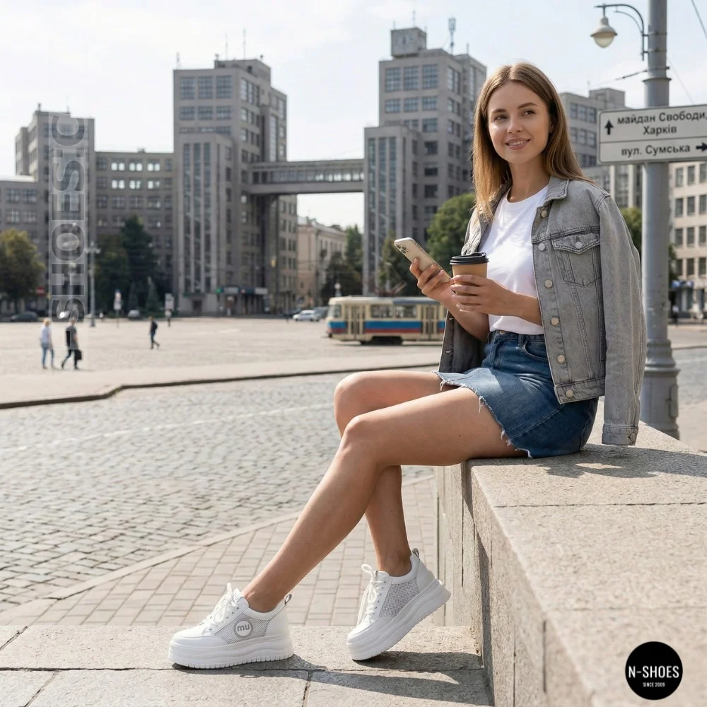 Allsy 207391 f6808-5 White-Grey Platform Sneakers