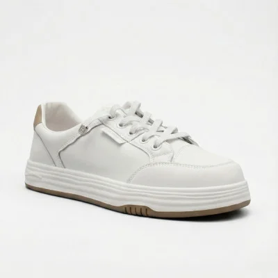Women's white basic sneakers Allse Lonza 206754 23276 White-Beige 6158, leather, platform