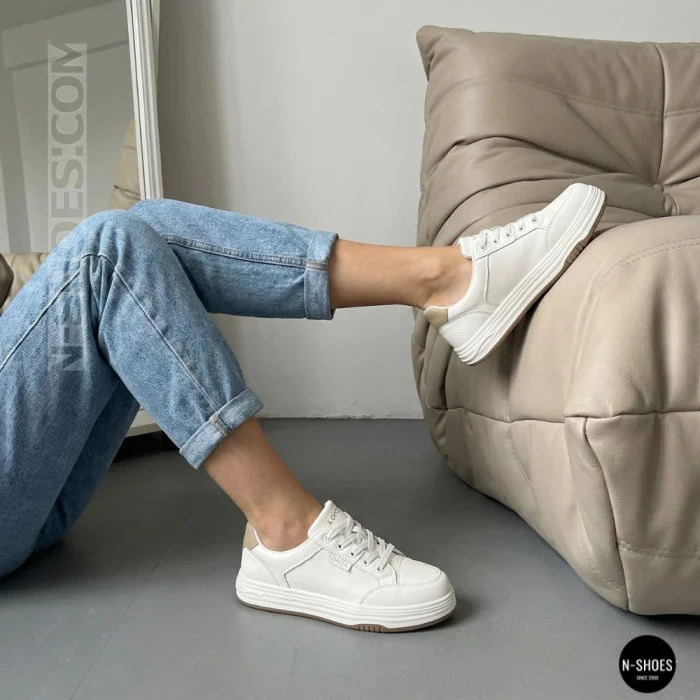 Женские белые кожаные кеды на платформе Allse Lonza 206754 23276 White-Beige 6158
