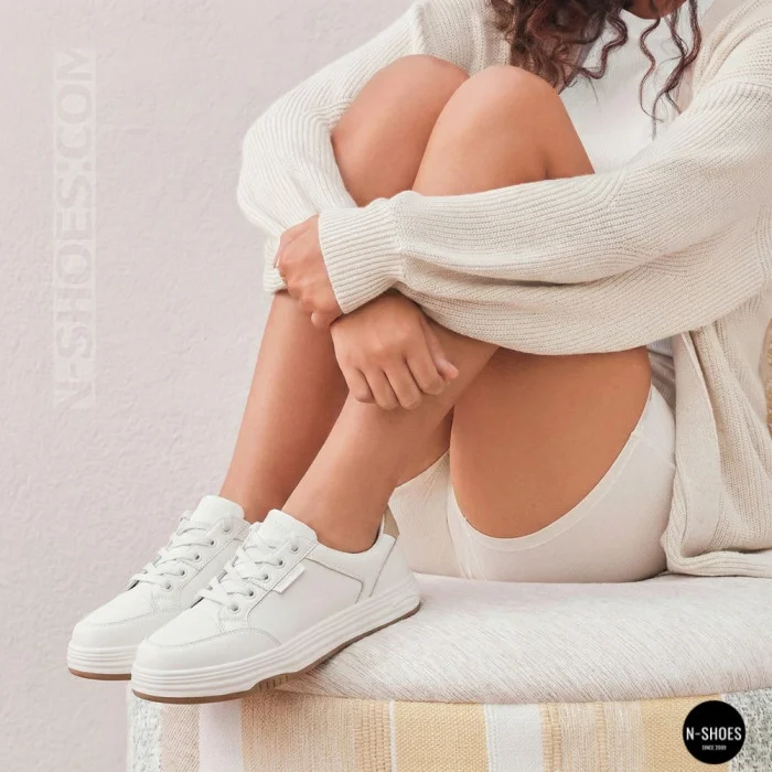 Женские белые кожаные кеды на платформе Allse Lonza 206754 23276 White-Beige 6158