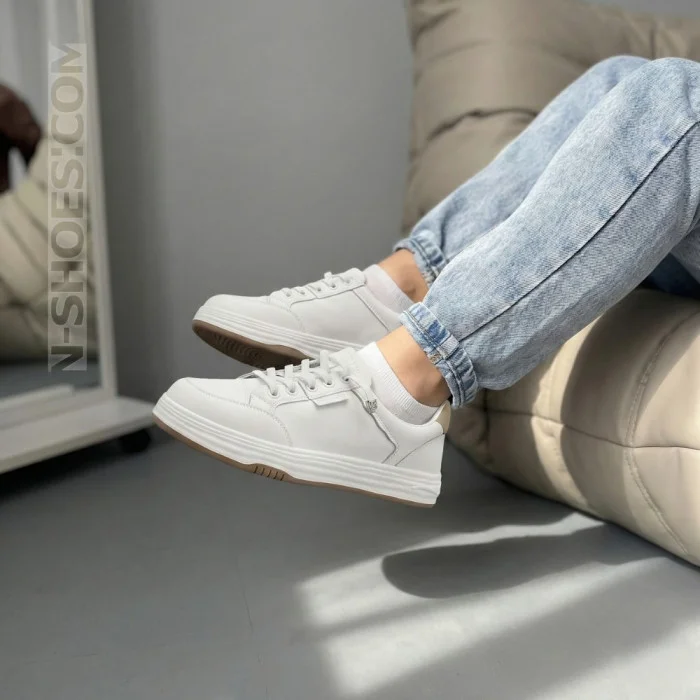 Женские белые кожаные кеды на платформе Allse Lonza 206754 23276 White-Beige 6158