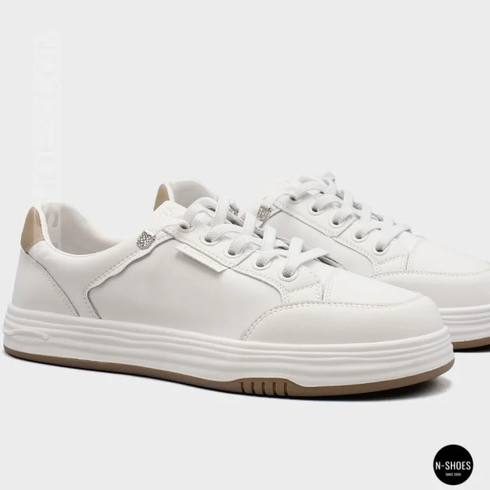 Женские белые кожаные кеды на платформе Allse Lonza 206754 23276 White-Beige 6158