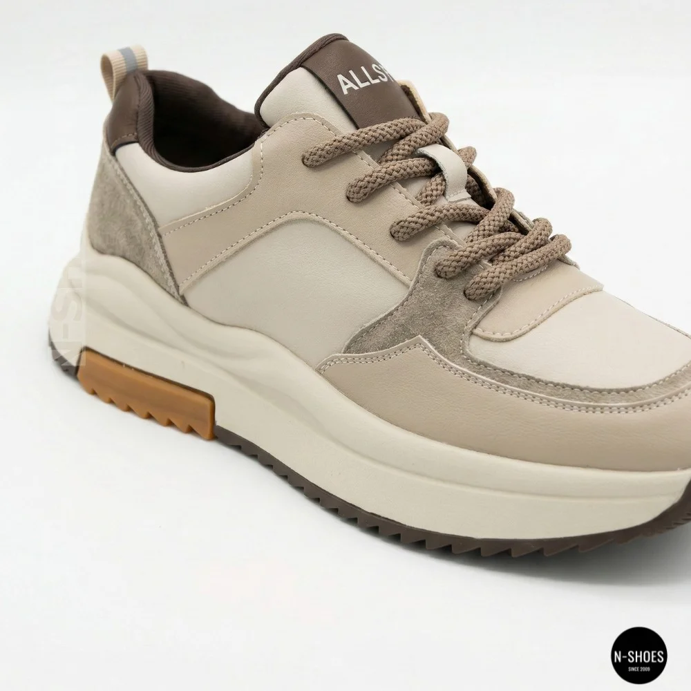Women's Leather Chunky Sneakers Allsy 207671 512-662977-3 BEIGE AY 6159