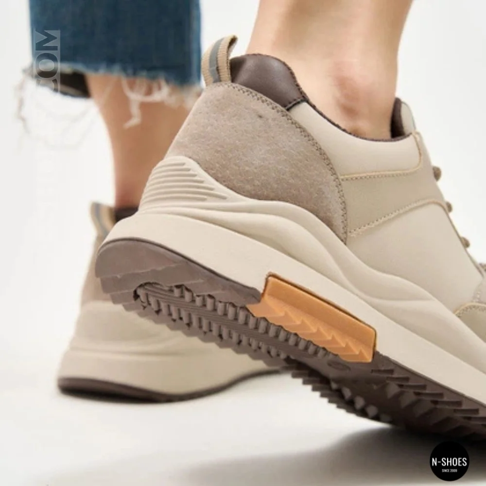 Women's Leather Chunky Sneakers Allsy 207671 512-662977-3 BEIGE AY 6159