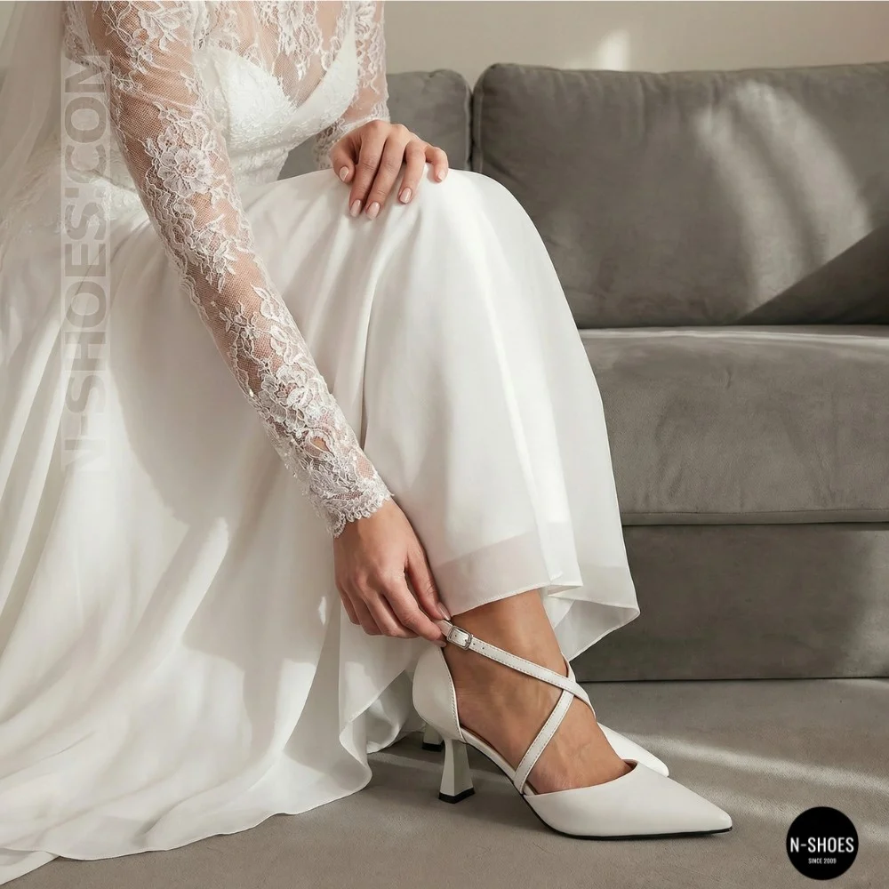 Women's White Sandals by Fabio Monelli on a Stable French Heel