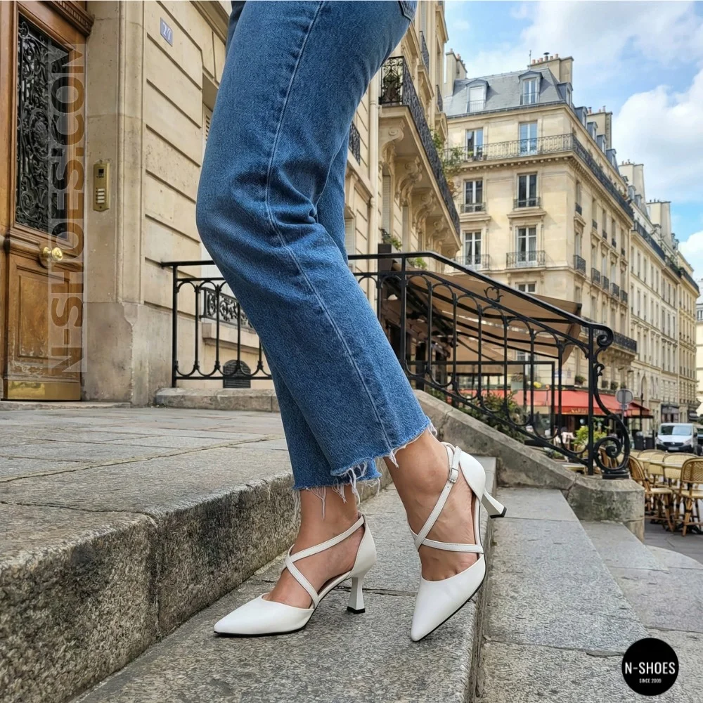 Women's White Sandals by Fabio Monelli on a Stable French Heel