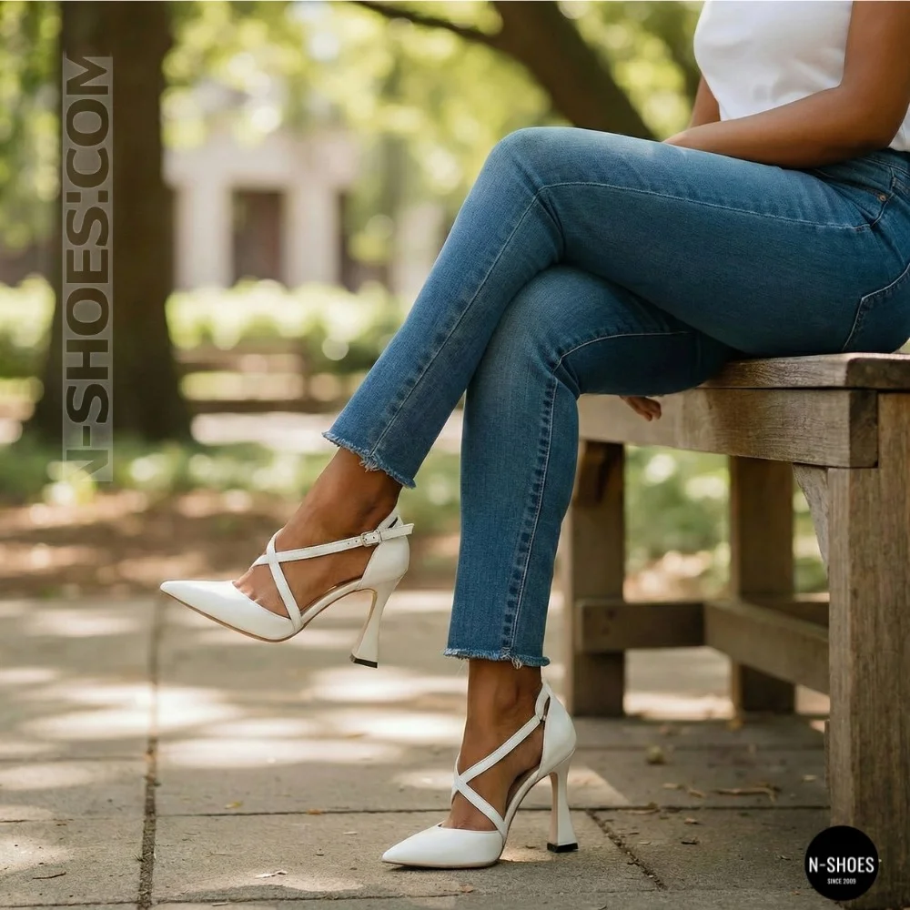 Women's White Sandals by Fabio Monelli on a Stable French Heel