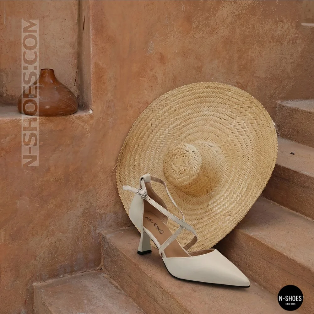 Women's White Sandals by Fabio Monelli on a Stable French Heel