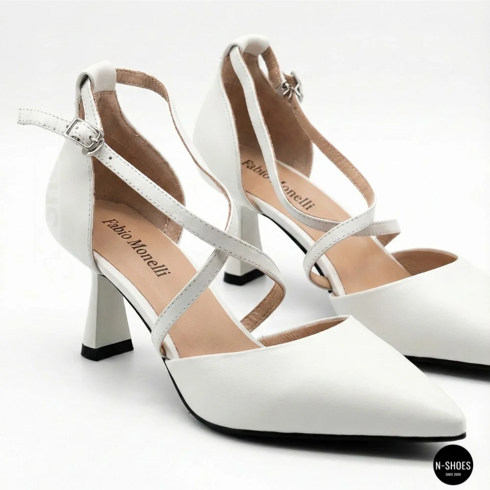 Women's White Sandals by Fabio Monelli on a Stable French Heel