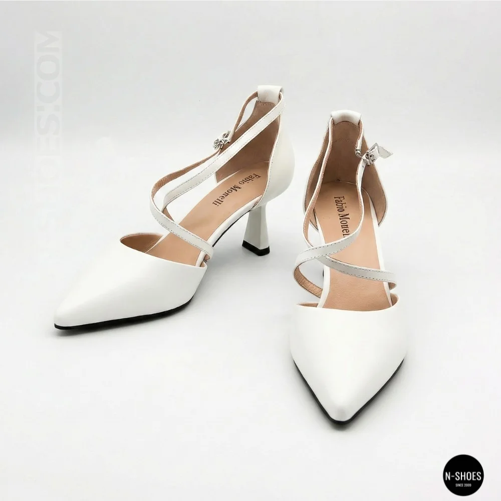 Women's White Sandals by Fabio Monelli on a Stable French Heel