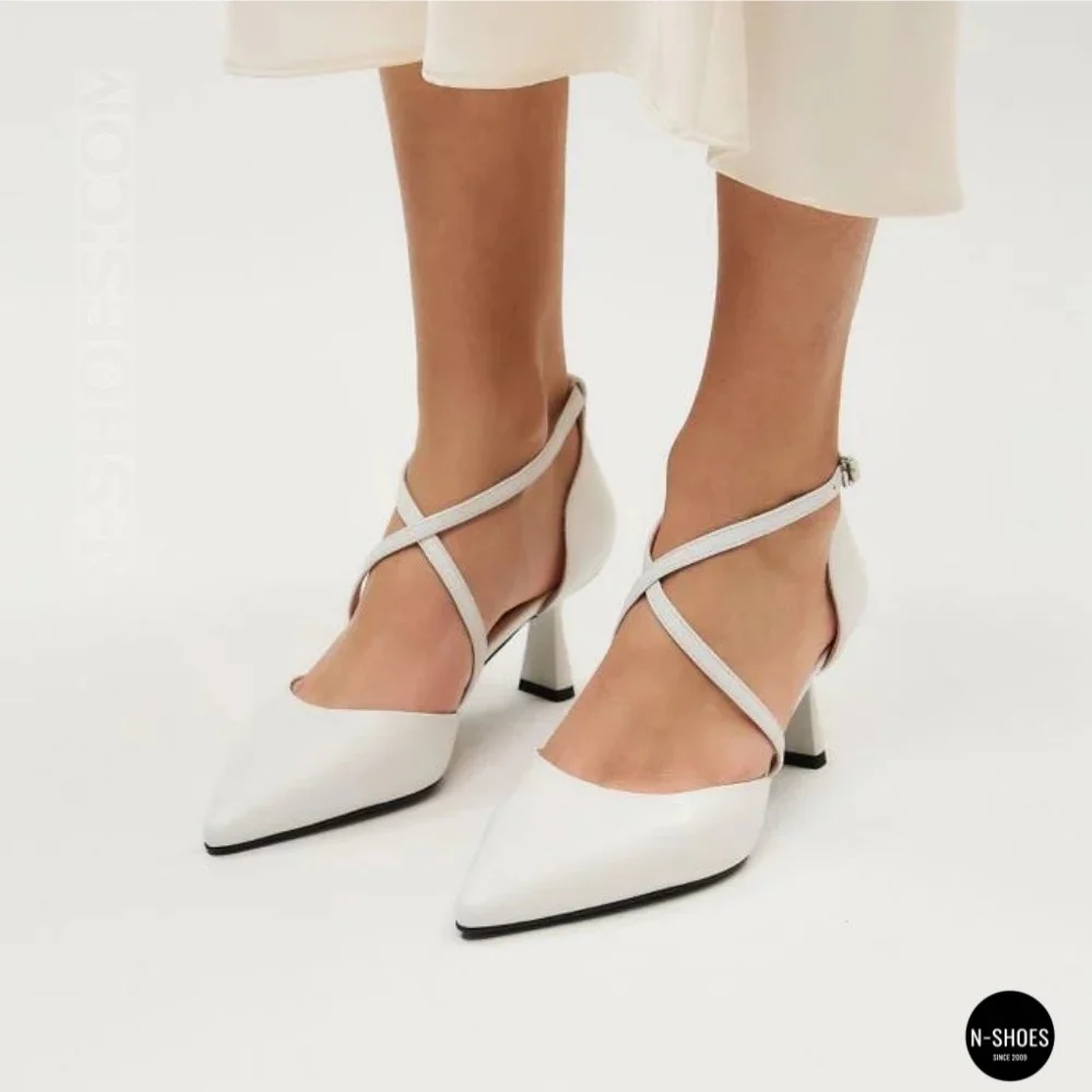 Women's White Sandals by Fabio Monelli on a Stable French Heel