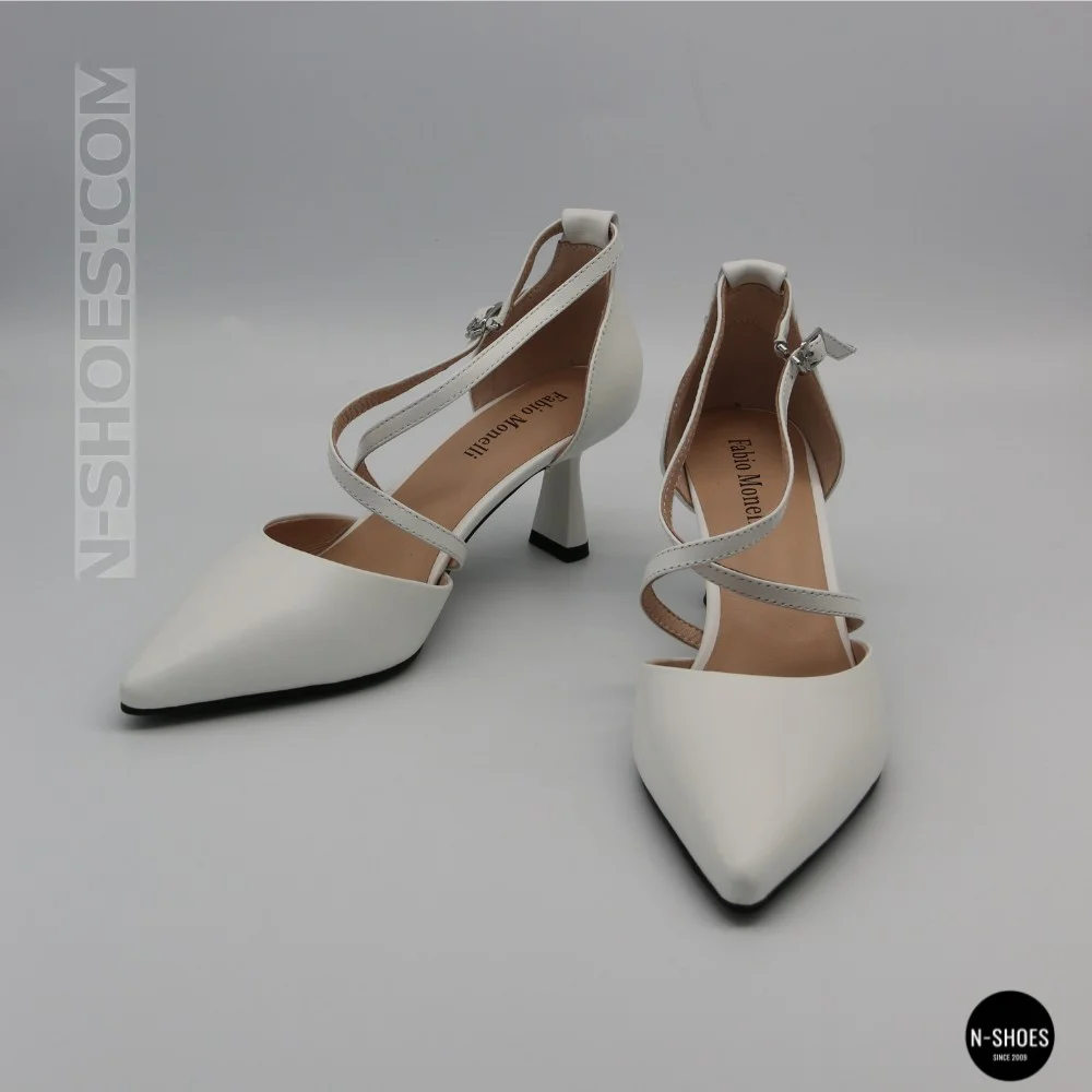 Women's White Sandals by Fabio Monelli on a Stable French Heel