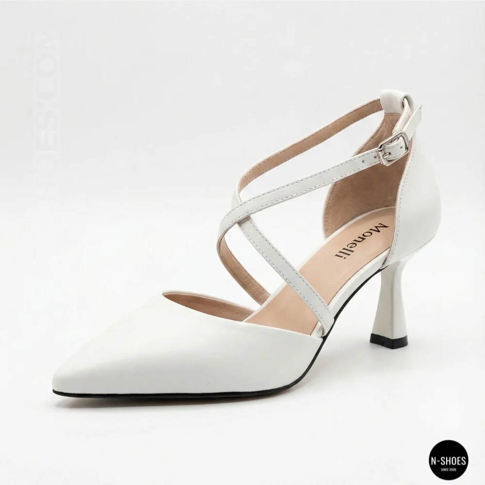 Women's White Sandals by Fabio Monelli on a Stable French Heel