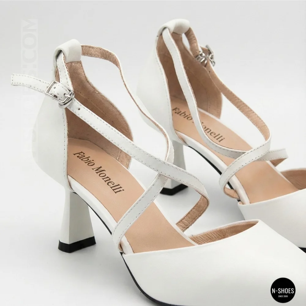 Women's White Sandals by Fabio Monelli on a Stable French Heel