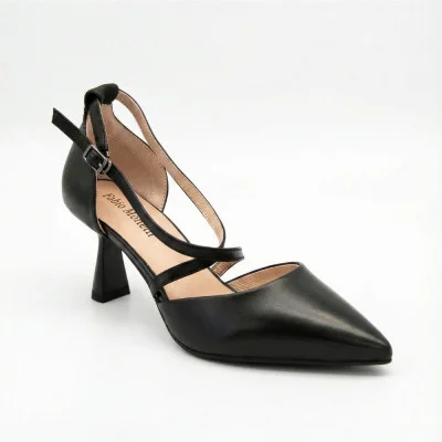 Women's fashionable black sandals with a stable French heel Fabio Monelli 212267 22a649-a288-y314ts black fm 6169 in the style of Werner Kern Patty