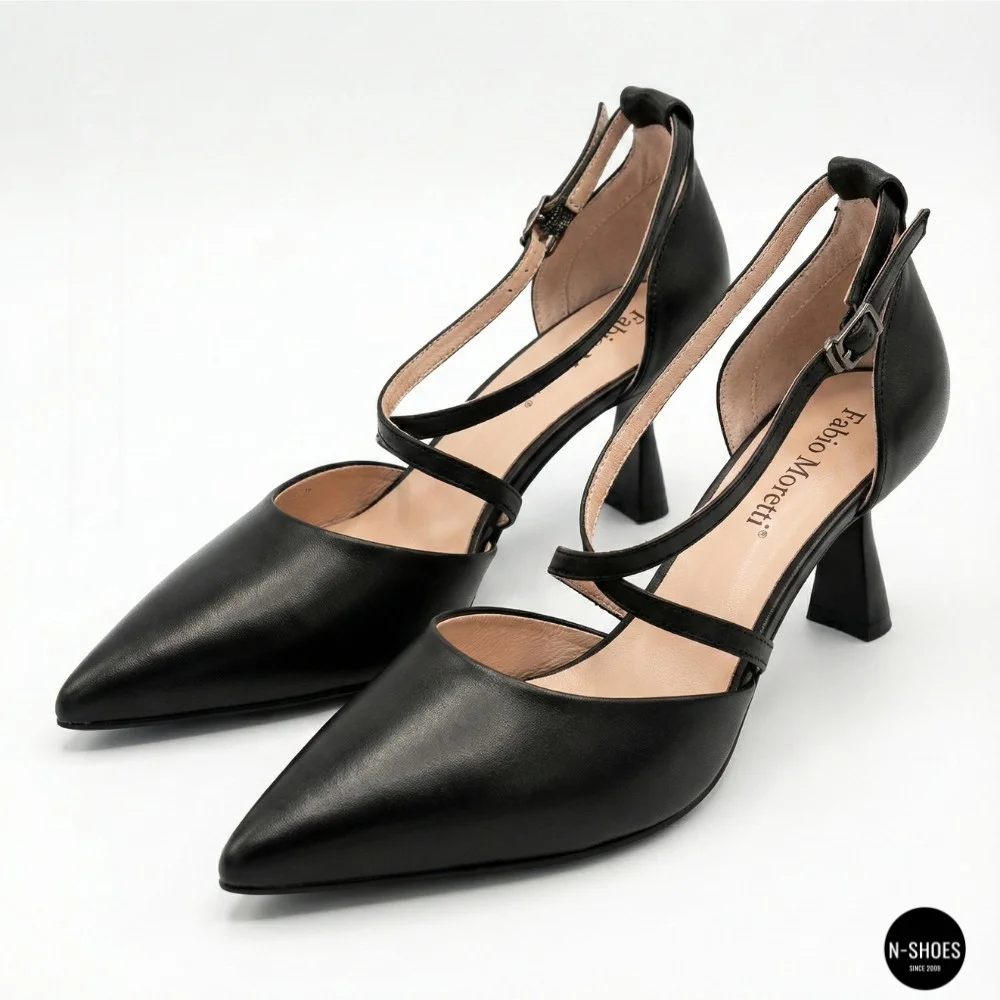 Women's Black Fabio Monelli Sandal Shoes with a Stable Heel