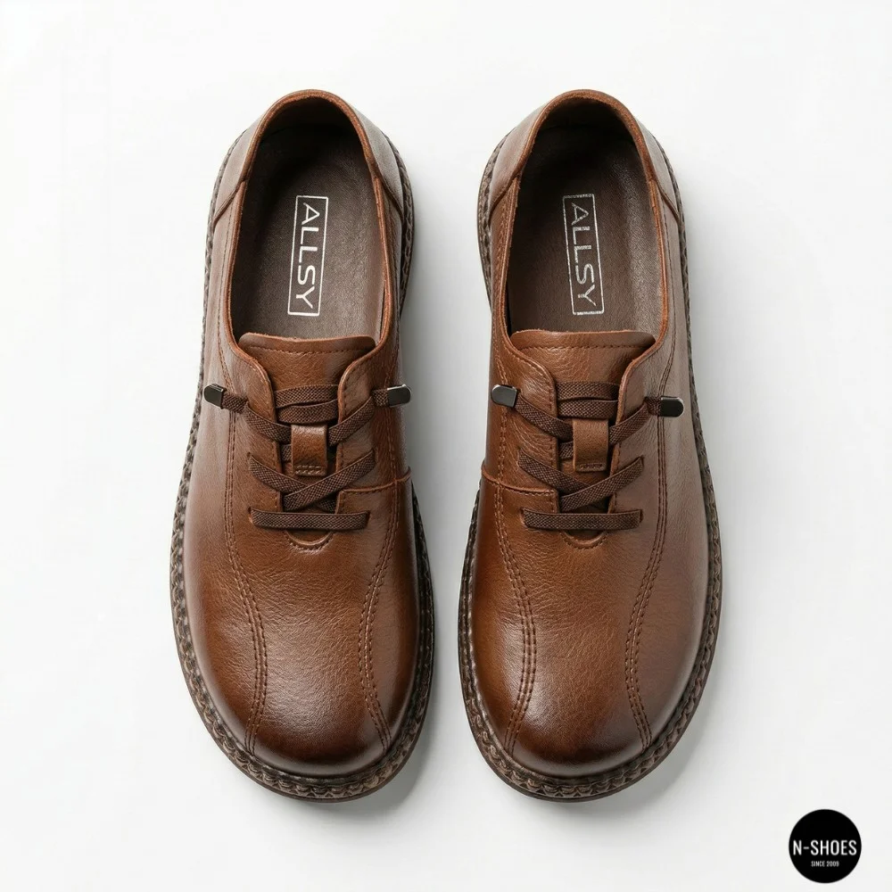 Women's Brown Leather Moccasin-Sneakers Allsy 207744 q1-01-3 6171