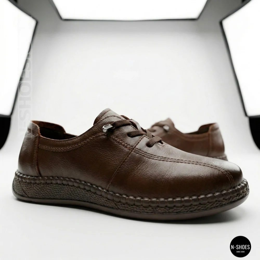 Women's Brown Leather Moccasin-Sneakers Allsy 207744 q1-01-3 6171