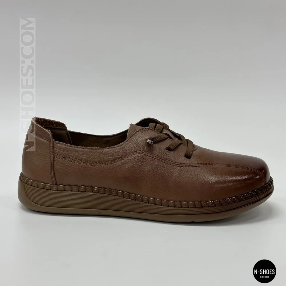 Women's Brown Leather Moccasin-Sneakers Allsy 207744 q1-01-3 6171