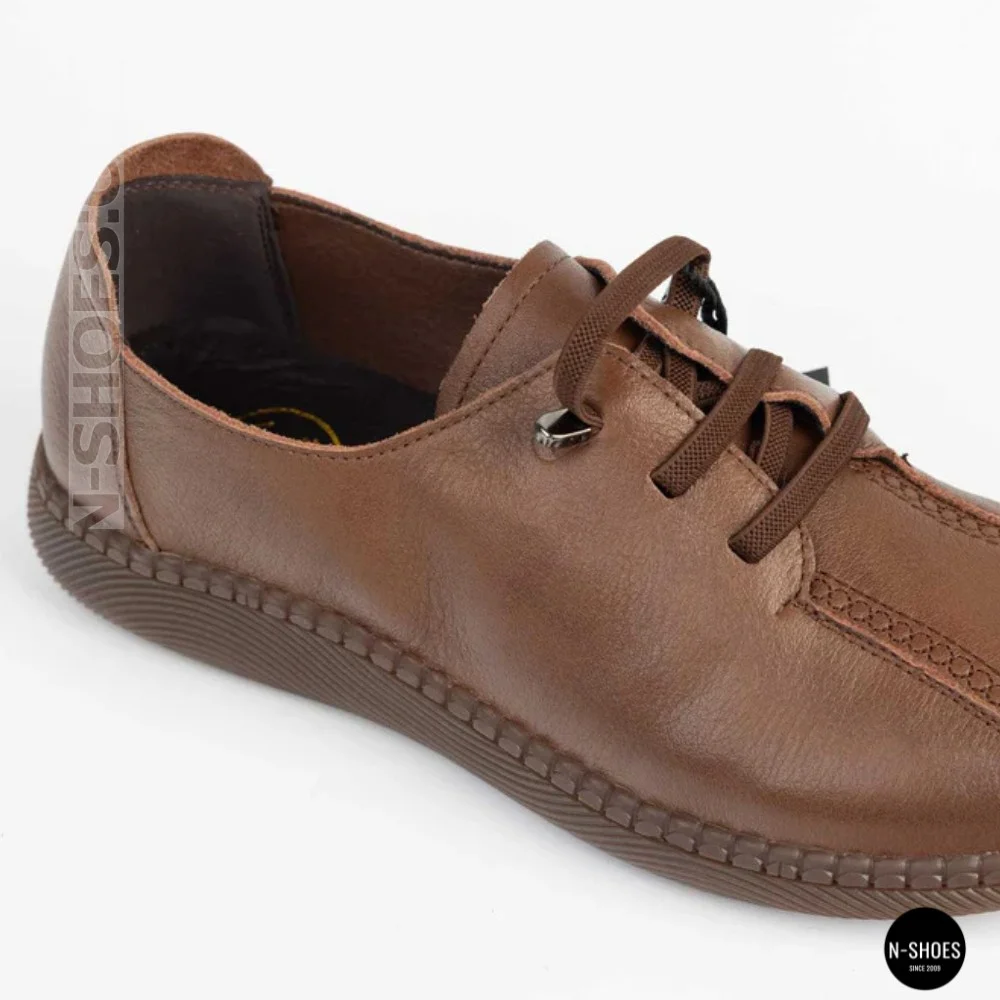 Women's Brown Leather Moccasin-Sneakers Allsy 207744 q1-01-3 6171